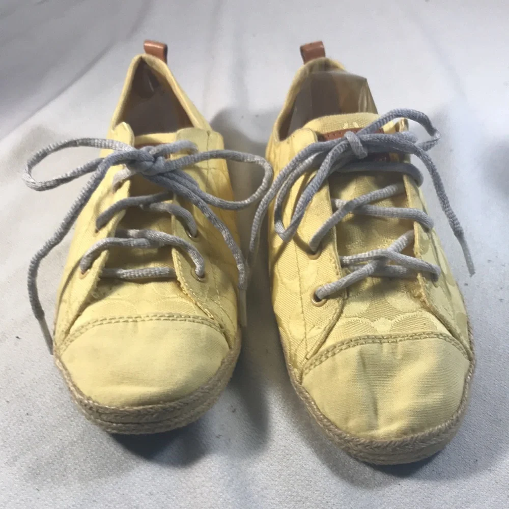 Coach Yellow Women's CC Canvas Espadrille Lace Up Sneaker Flat Shoes